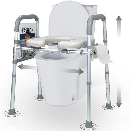UNLICON Raised Toilet Seat with Handles, Toilet Seat Risers for Seniors Width and Height Adjustable Raised Toilet Seat with Handles for Elderly