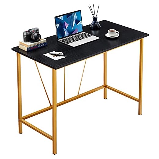 Saygoer Small Computer Desk Light Luxury Home Office Desk Modern Study Writing Desk Exquisite Student Laptop Table for a Variety of Spaces Dormitory Black Gold 39.4 x 19.7 x 29.5 inches
