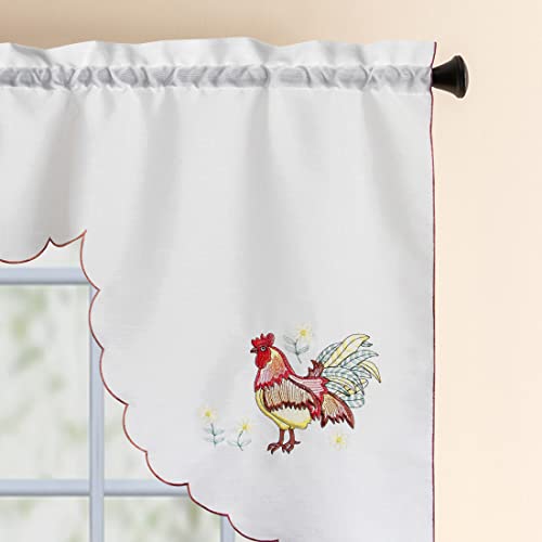 Ecm. 3Pc Rod Pocket Embroidered Kitchen Curtain Set With Swag Valance Bathroom Window Curtains 36 Inch Length Rooster Kitchen Curtains #TOP4
