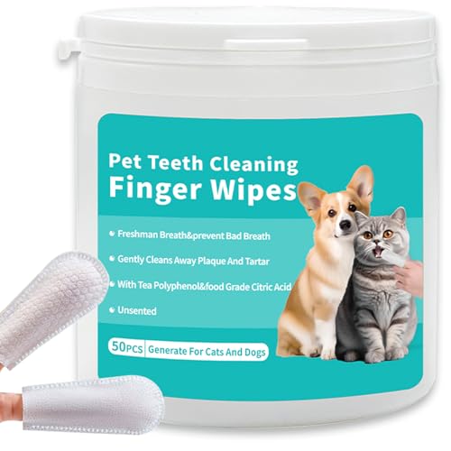 SMILEHEVEN Toalhetes de dedo para dentes de cães, lenços dentários de gato, lenços de limpeza de den