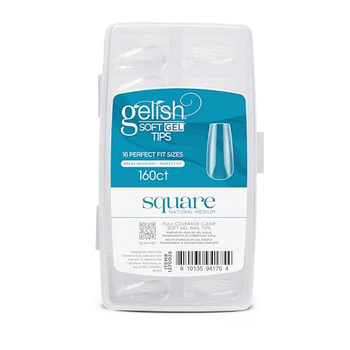 Gelish Soft Gel™ Tips – Professional Quality Press on Nails Extension for Strong, Long-Lasting Manicures – Easy Application, Natural Look, Pre-shaped False Nail (Medium Square Natural, 160 Count)