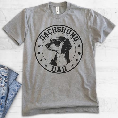 EVERTREE CLOTHING Dachshund Dad T-Shirt, Unisex Men's Shirt, Dachshund Owner, Best Dog Dad Gift, Dark Heather Gray, X-Large
