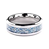 Mingjiahui Sliver and Blue Celtic Dragon Titanium Steel Wedding Band Ring for Mens and Womens 8MM Width Size 12
