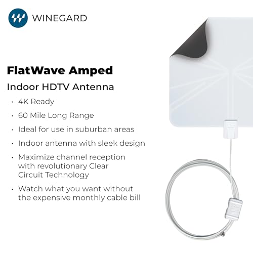Image of Winegard FL5500A FlatWave Indoor HDTV Antenna - Amplified VHF & UHF Reception - 60 Mile Range - Ultra-Thin Dual-Color Design -Easy Setup - Compatible with NextGen TVs & Smart TVs