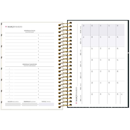 Tilibra - Agenda Espiral Diária 12,9 x 18,7 cm West Village 2025 - Fundo bege - Corações e bolas