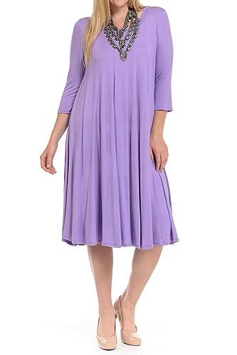 Pastel by Vivienne Women's Plus Size 3/4 Sleeve A-Line Swing Midi Dress – Flowy, Stretchy, Casual, and Comfortable Fit for All-Day Wear XX-Large Lavender