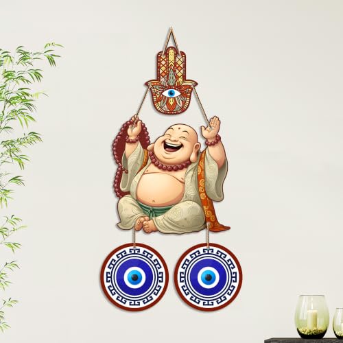 Image of Artvibes Laughing Buddha Evil Eye Wall Hanging for Home Entrance Door | Living Room | Bedroom | Prosperity Wealth and Good Luck Decor | Positive Energy Nazar Battu Accent Gift Item (WH 85142N)