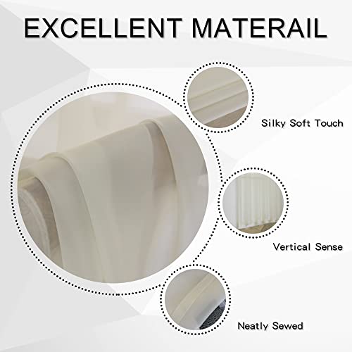 Mumfas Beige Semi Sheer Light Filtering Transparent Tab Top Lightweight Window Curtains Drapery Panels For Bedroom & Living Room, 2 Panels (52 X 63 Inch, Natural) #TOP5