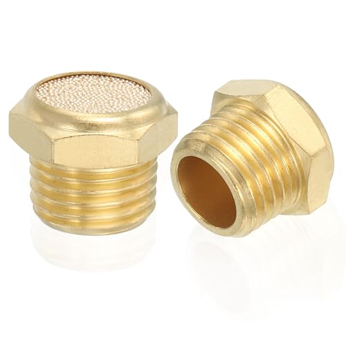 PATIKIL Messing Pneumatischer Auspufftopf 1/4 NPT 5 Stück Flach Gesintertes Luftentlüftungsfilter Magnetventil Geräuschdämpfer Fitting Für Kompressor Zylinder Öltanks Goldfarben