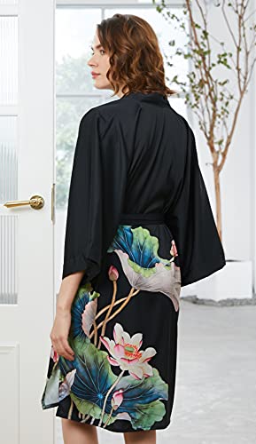 Ledamon Women's Kimono Short Robe - Classic Floral Bathrobe Nightgown3