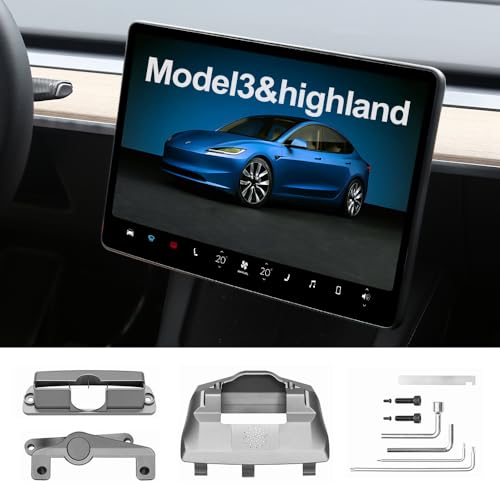 ruiyyco Screen Swivel Mount with Rotating Bracket for Tesla Model Y 2019-2024 & Model 3 2019-2024 Highland, Center Console, Silver Swivel Holder for Tesla Accessories (for Model 3 Highland 2023-2024)