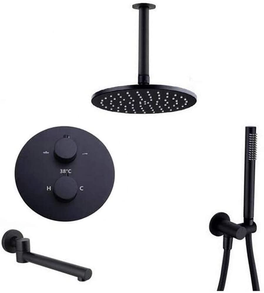 Douche de Salle de Bain Noire de Plafond en Laiton Massif et Finition Noir Mat Premium