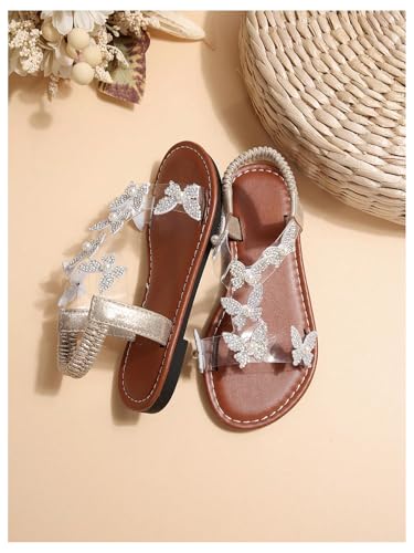 Image of GORGLITTER Girl's Sandals Butterfly Clear Dressy Cute Ankle Strappy Sandal | Girls Dress Sandals, Girls Size 4 Sandals, Big Little Kid Sandals Girls, Cute Sandals