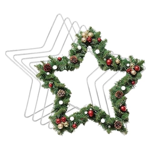 Wreath Form Rings, 5-Piece Star-Shaped Metal Frame 20cm, Christmas Wreath Forms for Home Living Room Bedroom Window Door Wall Tree Fireplace, Silver