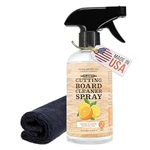 CLARKS Natural Cutting Board Spray Cleaner, with Microfiber Cloth, for Wood Countertop Pure Ingredients Filtered Water, Distilled Vinegar, Castile Soap, Lemon & Orange Citrus Oil Extracts, 12oz
