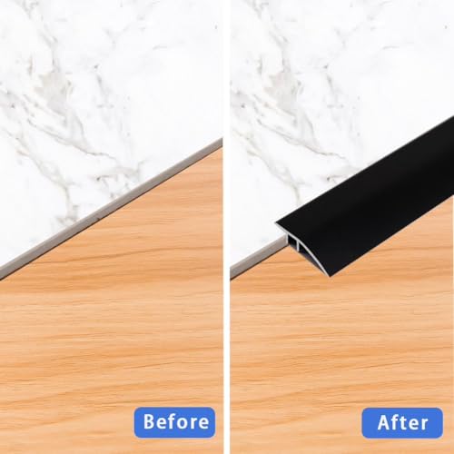2 Stück Aluminium-Boden-Übergangsstange, Türstange, Metall-Bodenleiste für Türen, Schwellen, Fliesen, Laminat, Planken, Brücke die Höhe zwischen 6–12mm(Schwarz, 0.9m×4.3cm)