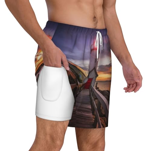 Short de plage double couche EdWal pour homme imprimé phare séchage rapide