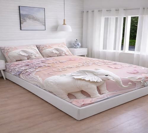 Image of 7D Flat Bedsheet 400TC Sheet Set, Kids Design bedsheet, Floral Design, Decorative Bedding with Daisy Pattern, Kids Room Decor, 90X100 Inch (ELEPHENT)