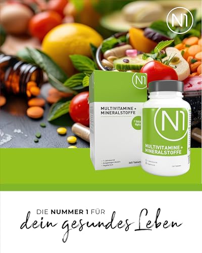N1 Multivitamin Tabletten hochdosiert - Alle Vitamine + Mineralien - 365 Tabl. Jahresvorrat - vegetarisch - Nahrungsergänzungsmittel