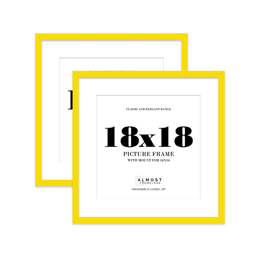 18x18 Yellow Picture Frame with Mount for 16x16 Photos, Prints - Modern Square Wall Frame, Set of 2