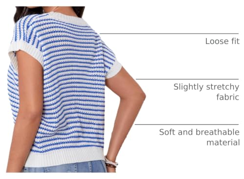 Image of Milumia Women's Striped Short Sleeve Sweater Vest 2025 Summer Cap Sleeve Pullover Tank Top
