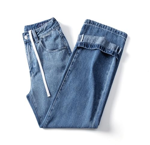 Pants Trousers Denim Spring Summer Straight Leg Jeans with Loose Drape Design Mountain Blue Minimalist Versatile3