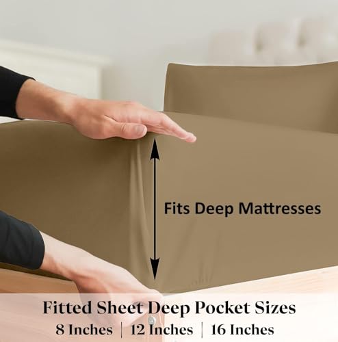 Image of Dreamly Linen - Single Size Mattress Protector Waterproof All 6-Sided Beige Mattress Cover for Single Bed Size with 6 Inch Drop (75x42x6)