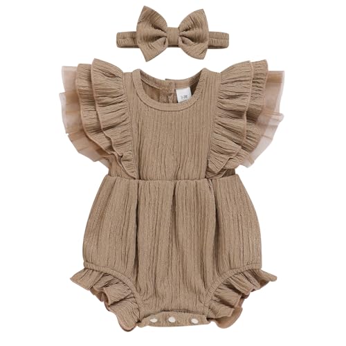 TITKKOP Ruffle Bubble Romper for Baby Girl | One-Piece Shorts Jumpsuit | Summer Outfit & Dress for Infants(khaki 3-6M)