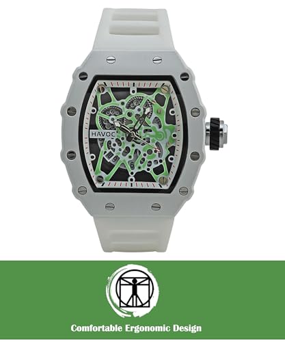 Image of Havoc Craft Men's Luxury Sports Watch 30M Waterproof Tonneau Chronograph | Analog Quartz Wristwatch with Time & Day Function | Premium Square Dial, Shock-Resistant & Anti-Magnetic Silicone Strap