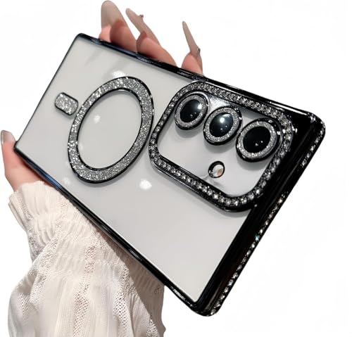 Image of for Samsung Galaxy S26 Glitter Case,Luxury Bling Rhinestone Diamond Plated Bumper Case,MagSafe, Sparkle Camera Lens Protection Clear Back Cover for Samsung Galaxy S26 (Black)