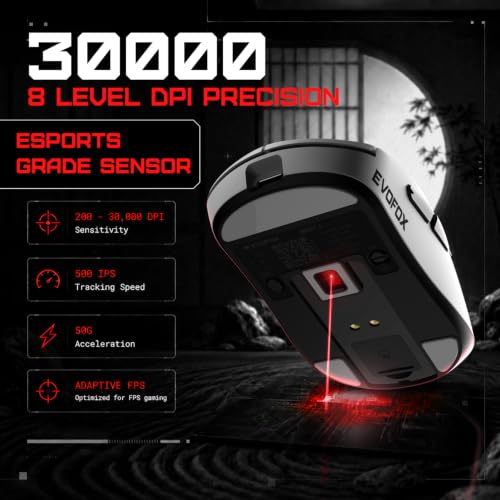 Image of EvoFox Ghost X Ultra Light Wireless Gaming Mouse, 54g, Tri-Mode (2.4GHz, Bluetooth & Wired), 8000Hz Polling Rate, 30,000 DPI Sensor, 6 Programmable Buttons, Huano Switches