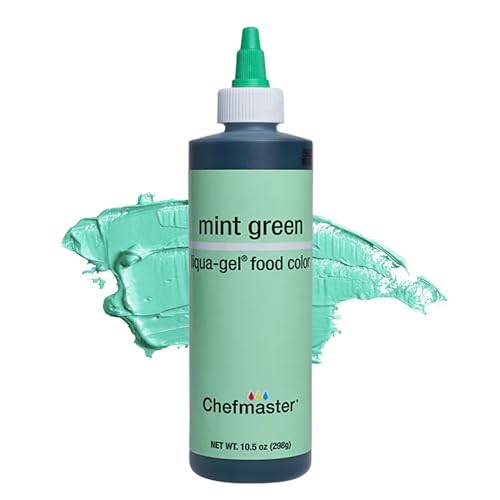 Chefmaster Mint Green Liqua-Gel® Food Coloring | Vibrant Color | Professional-Grade Dye for Icing, Frosting, Fondant | Baking & Decorating | Fade-Resistant | Easy-to-Use | Made in USA | 10.5 oz
