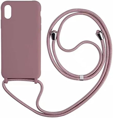 PuYu Zhe Compatible for iPhone 12/12 Pro Case,Silicone Crossbody Cover TPU Shell Adjustable Cord Lanyard Slim Stylish Shockproof Case-Sand Pink