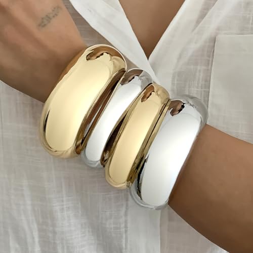 Chunky Gold Bangles Bracelets for Women Trendy Silver Stack Bracelet Minimalist Wide Bangle Jewelry3