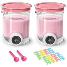2 Pack Creami Swirl Pints & Lids for Ninja, Compatible with NC700 Series Ninja Swirl Ice Cream & Soft Serve Makers, with 2 Spoons & 32 Writable Labels, BPA-Free & Dishwasher Safe, Pink