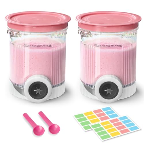 2 Pack Creami Swirl Pints & Lids for Ninja, Compatible with NC700 Series Ninja Swirl Ice Cream & Soft Serve Makers, with 2 Spoons & 32 Writable Labels, BPA-Free & Dishwasher Safe, Pink by GuanQiao - Used condition - US$12.80