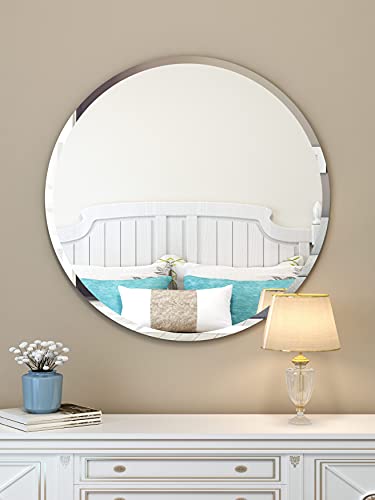 Kohros Round Beveled Polished Frameless Wall Mirror For Bathroom, Vanity, Bedroom (24" Round) #TOP1