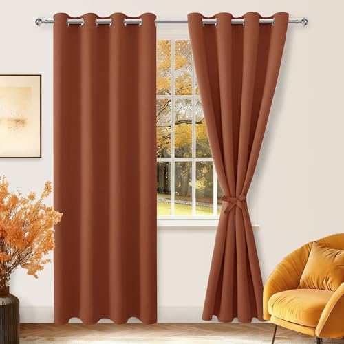 Hiasan Fall Blackout Curtains for Bedroom, 52 x 96 Inches Long Burnt Ochre