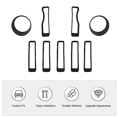 Rt-Tcz For Jeep Jl Mesh Grille Grill Insert+Headlight Turn Light Cover Trim For Jeep Wrangler Jl Jlu Gladiator Jt(Matte Black) #TOP1