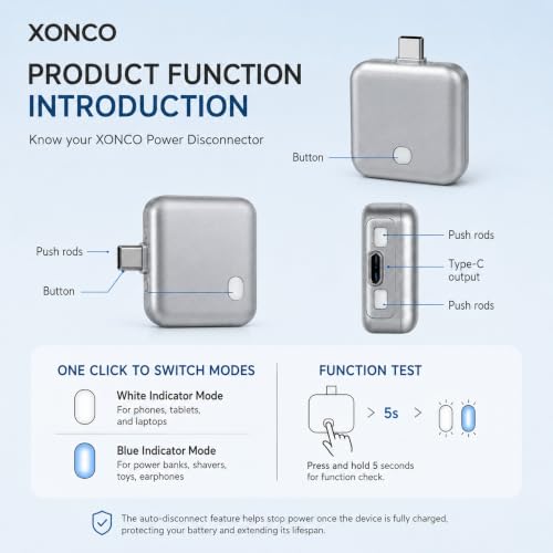 Image of USB-C Smart Auto Eject Charging Adapter with LED Indicator, Intelligent Power Control, Automatic Power Cut & Overcharge Protection for Phones, Tablets and USB-C Laptops