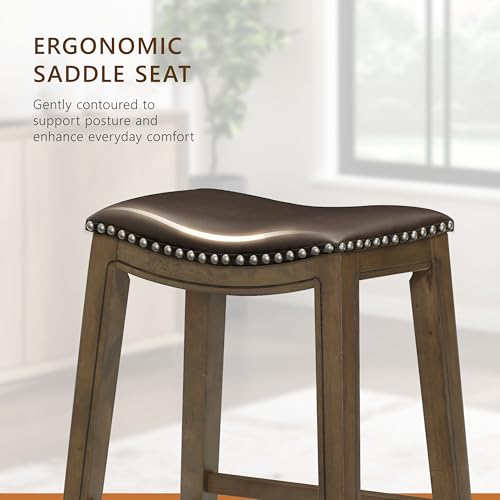 Homelegance Ordway Solid Wood Counter Height Stool - Saddle Kitchen Stool Counter Height Stools for Dining, Armless Chair Seating Options, Perfect for Casual Entertaining Spaces, 25\"SH, Brown - Thumbnail 6