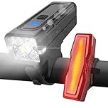 Tekwet Super Bright Bike Lights Set, 1200mAh Rechargeable, 6 Modes, USB Rechargeable & IPX4 Waterproof Bike Light Set for Mountain, Road, Night Riding