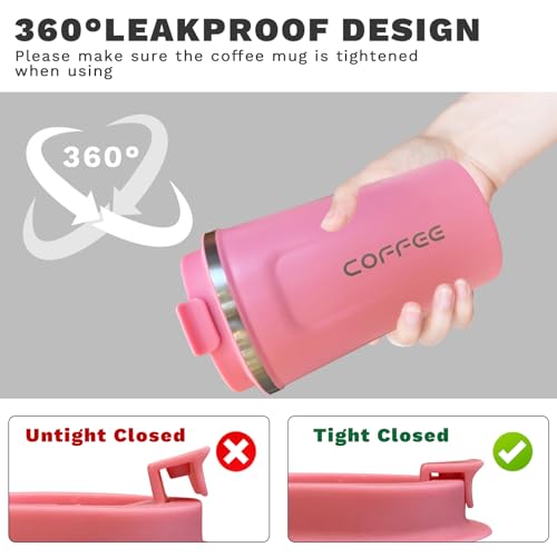 Image of Insulated Travel Coffee Mug, Stainless Steel Coffee Cup with Leakproof Lid