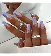 Coffin Press on Nails Medium Fake Nails with Light Purple Gradient Design Coffin Nails Press ons ...
