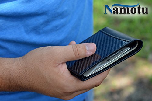 Namotu Real Carbon Fiber Wallet w/RFID Blocking Tech, Leather at Hinges and Trim - ID Window - Mens Slim Thin Real Carbon Bifold to Protect Your Money and Cards Identity - Image 4