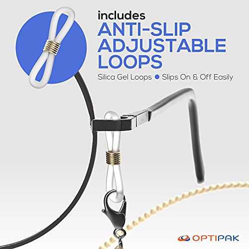 Optipak Eyeglass Chain - 6 Pack - Pearl Glasses Chain - Adjustable Stylish Neck Chains For Women - For Eyeglasses & Sunglasses - Wear As Face Mask Holder Or Elegant Necklace - Women's Eyeglass Chains #TOP4