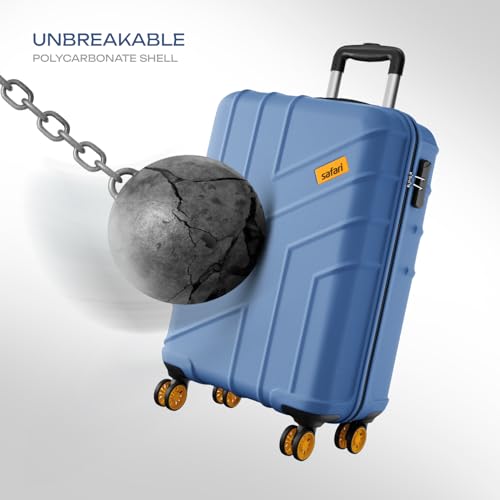 Image of Safari Cabin Stratos 8 Wheels 55cm Size Trolley Bag, Hard Case Polycarbonate, 360º Wheeling Carry-on Luggage for Men & Women, Travel Bag, Suitcase for Travel, Trolley Bags for Travel, Steel Blue