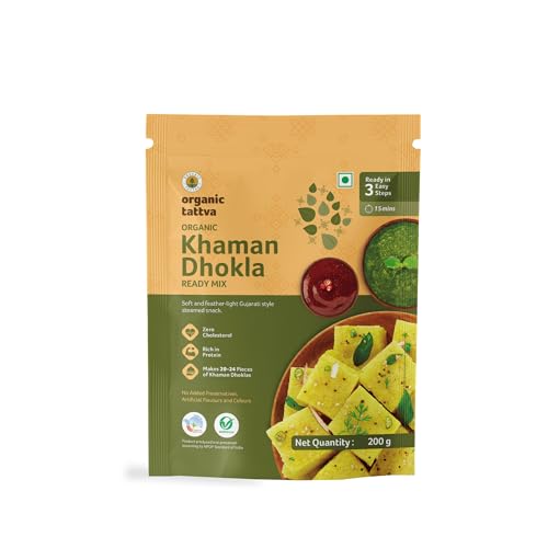 Image of Organic Tattva Khaman Dhokla Instant Mix 200g, Ready in 3 Steps, 4 Pack | High in Protein, Zero Cholesterol, No Artificial Colours, Flavours and Preservatives, Ideal for Quick Breakfast & Snacks