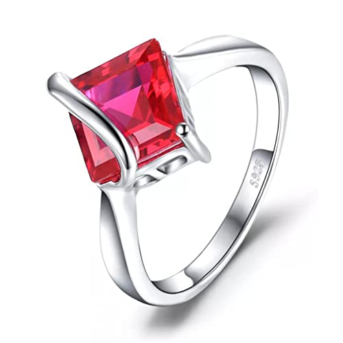 Bague carrée en argent 925 et rubis rouge pour femme
