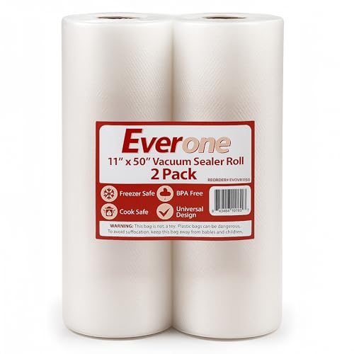 Vacuum Sealer Bags Roll 11" x 50' for Food Saver and Sous Vide, BPA Free, Heavy Duty Commercial Grade Food Storage Bags for Meal Prep and Boil Safe Use, 2 Count (100 FT) by EverOne - Used condition - US$15.55